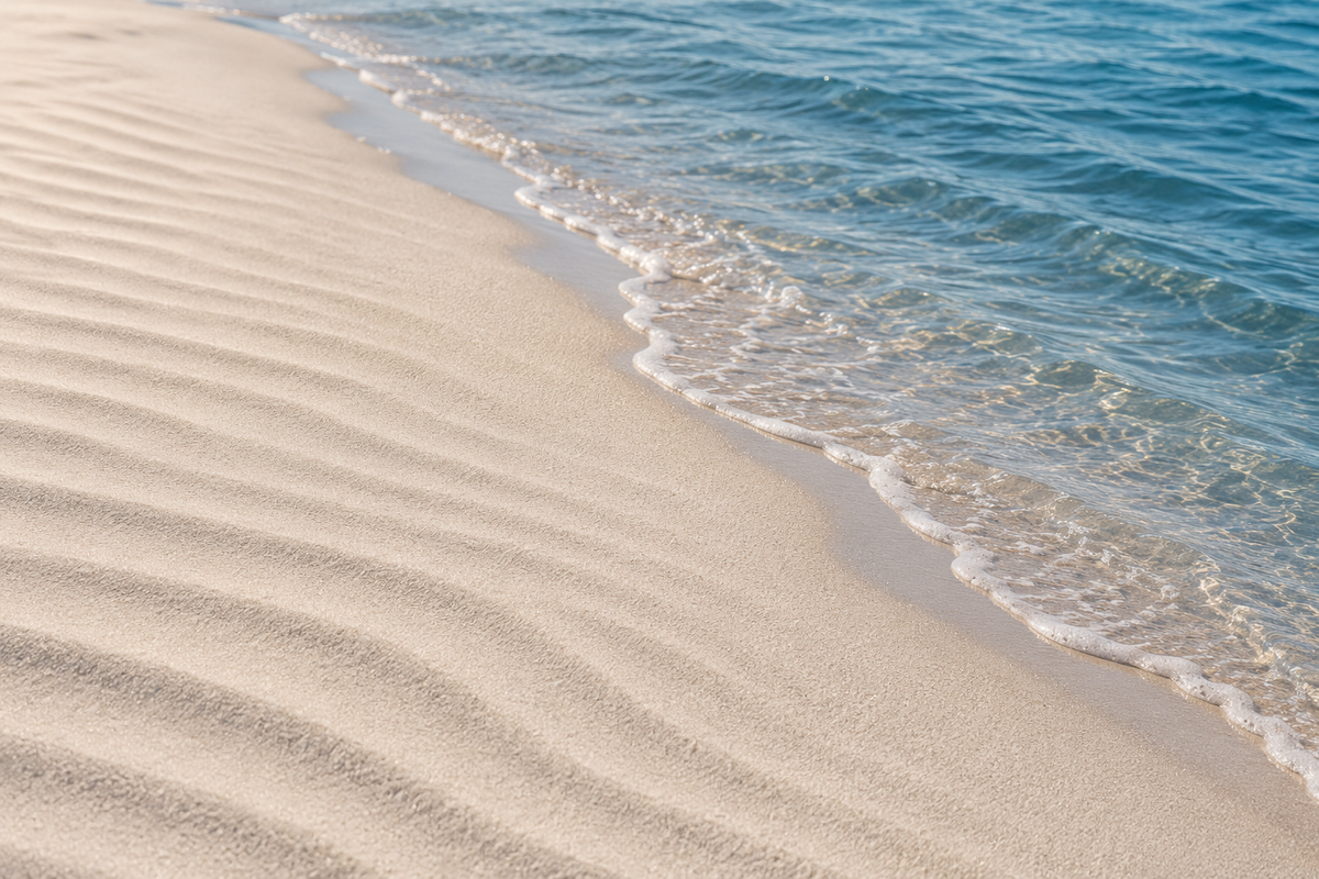 Pale sand meeting blue shoreline