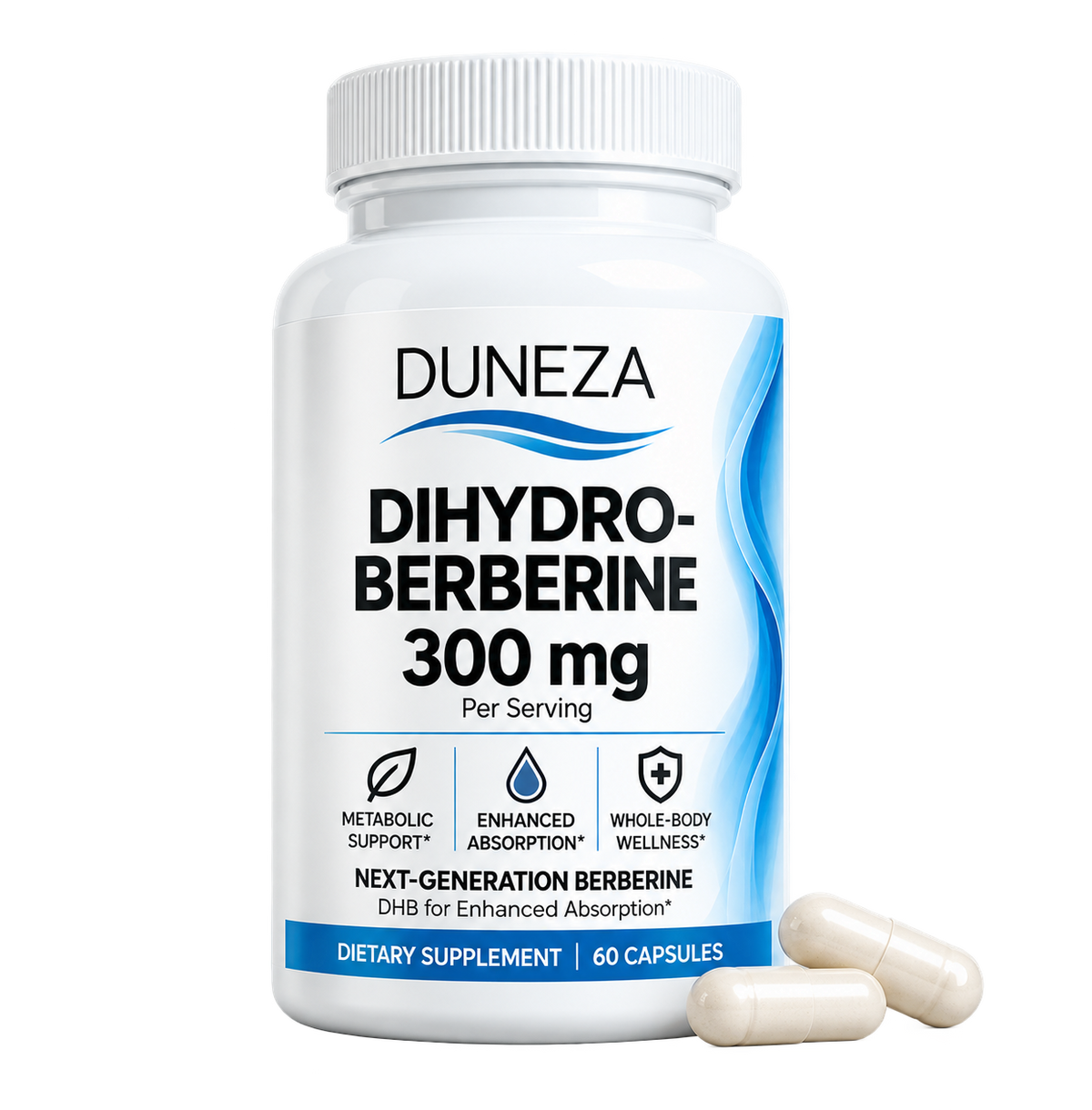 DUNEZA Dihydroberberine (DHB) bottle and capsules